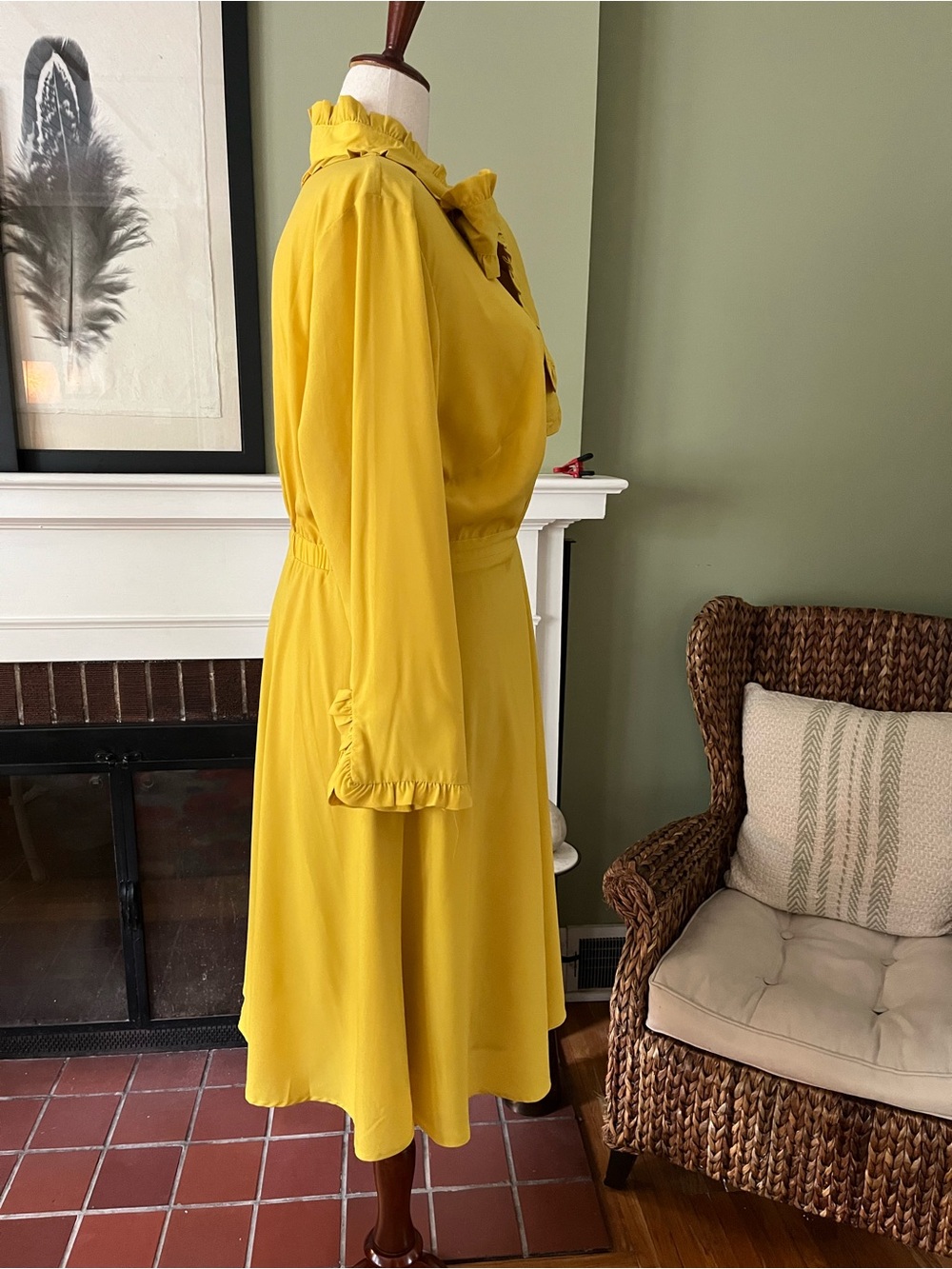 ELOQUII Studio Golden Mustard Ruffle Tie-Neck Dress | NWT | Size 20 - Picture 5 of 11